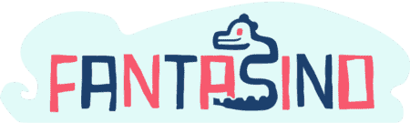 Fantasino Casino logo with navy dragon on sky blue background