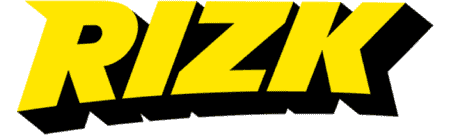 Rizk Casino logo in bright gold lettering overlaying a black shadow