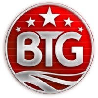 Big Time Gaming logo in silver lettering on a red background