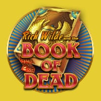 Book of Dead slot logo over a bronze and aquamarine roundel