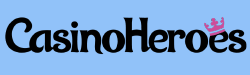 Casinoheroes logo in black bold text with a pink crown adorning the final letter