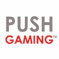 Bold Push Gaming logo colored in dark to light red gradient