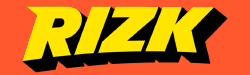 Striking Rizk Casino logo in yellow with prominent black shadow