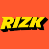 Striking Rizk Casino logo in yellow with prominent black shadow