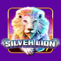 silver lion slot symbol striding forwards on purple background