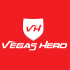 Vegas Hero Casino shield in red and white with text beside